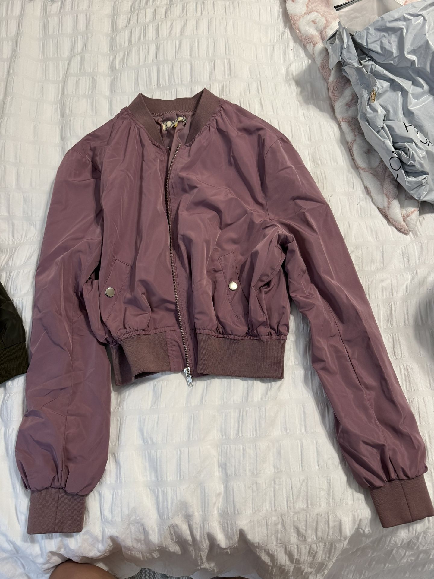 Used Nylon Mauve Bomber Jacket 