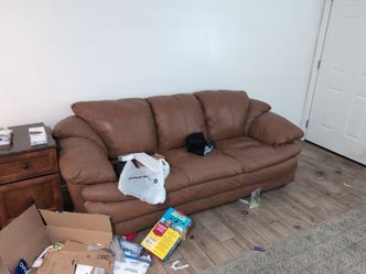 Brown leather couch