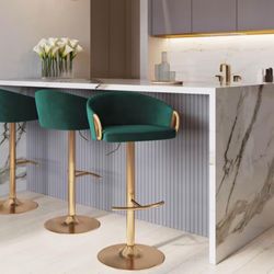 2- Green Velvet Swivel Bar Stool