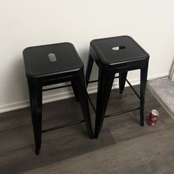 [Set of 2] Black Steel Counter Stools • Height 24" • Stackable • in mint condition   • high-density cold-rolled steel  