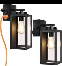 NORDIC 2 black outdoor wall, lanterns W built-in outlets