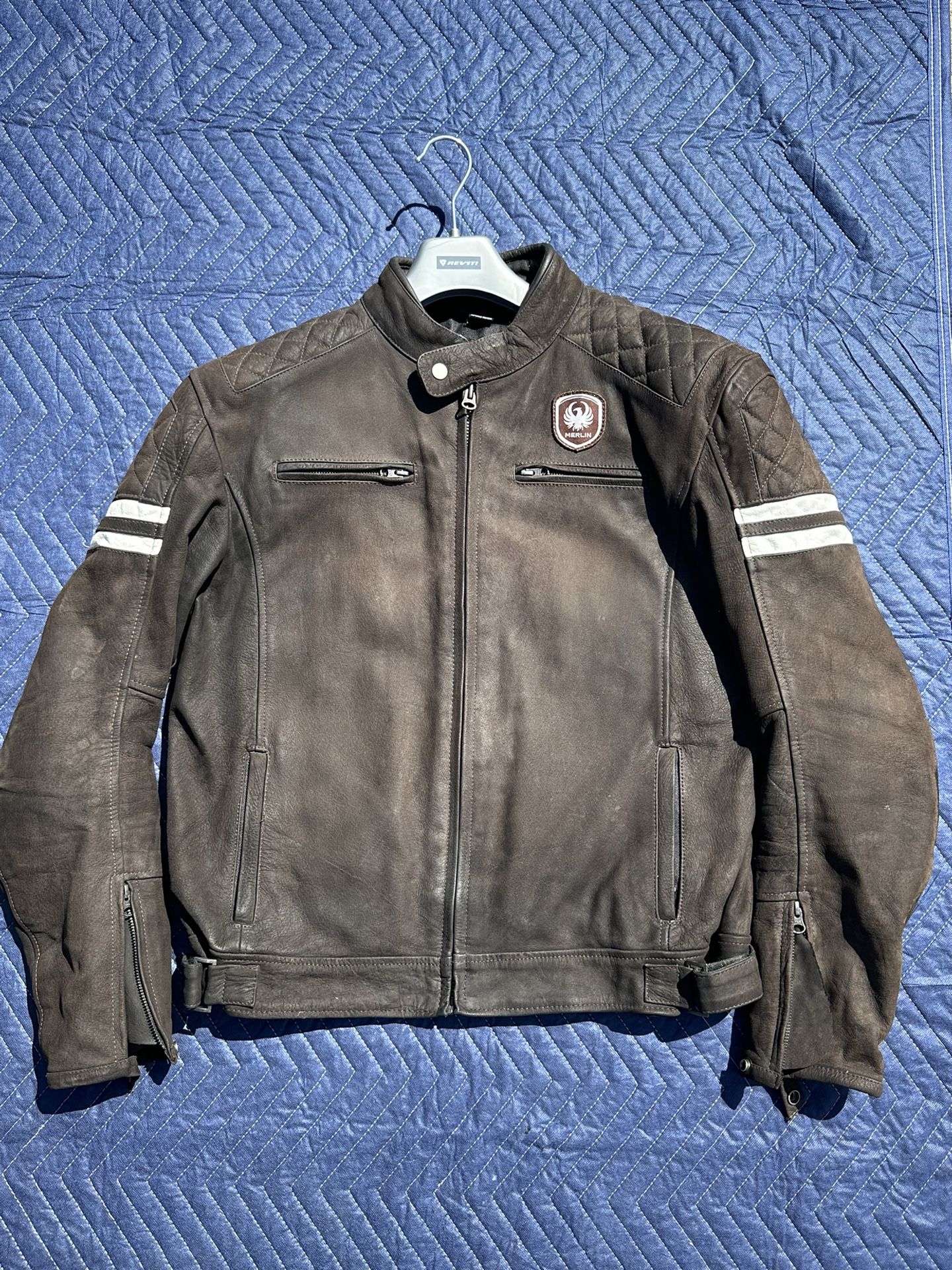 Merlin Hixon Heritage Motorcycle Leather Jacket Size 44 Dark Brown