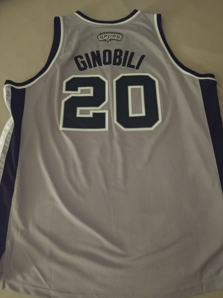 Adidas Manu Ginobili Jersey Silver with 2014 Finals lanyard