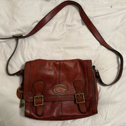Fossil Brown Leather Messenger Bag 