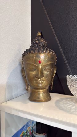 Vintage Metal Buddha Head Sculpture – Heavy Asian Decor