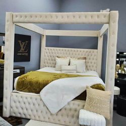 Beige color king queen size canopy bed frame Black color also available