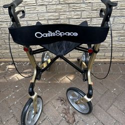  OasisSpace Aluminum Rollator Walker, with 10'' Wheels and Seat Compact Folding Design Lightweight  (Champagne)