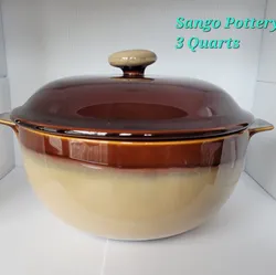Vintage Sango Nova Brown 3 Quarts Covered Lidded Casserole Handles Baking Pot