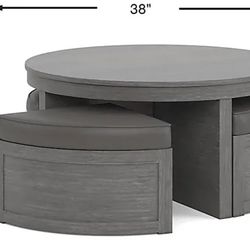 Modern Round Coffee Table with Hidden Storage Ottomans – Gray