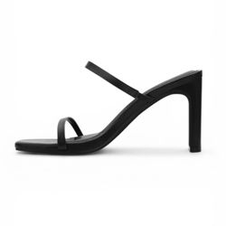 NWT Bamboo Women's Square Toe Two Strap Open Toe Block Heels Sandals Black Various Sizes