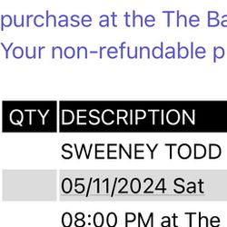 2  Tickets For Sweeney Todd