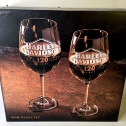 Harley-Davidson 120th Anniversary Logo Wine Glass Set Limited Edition  16 oz NEW