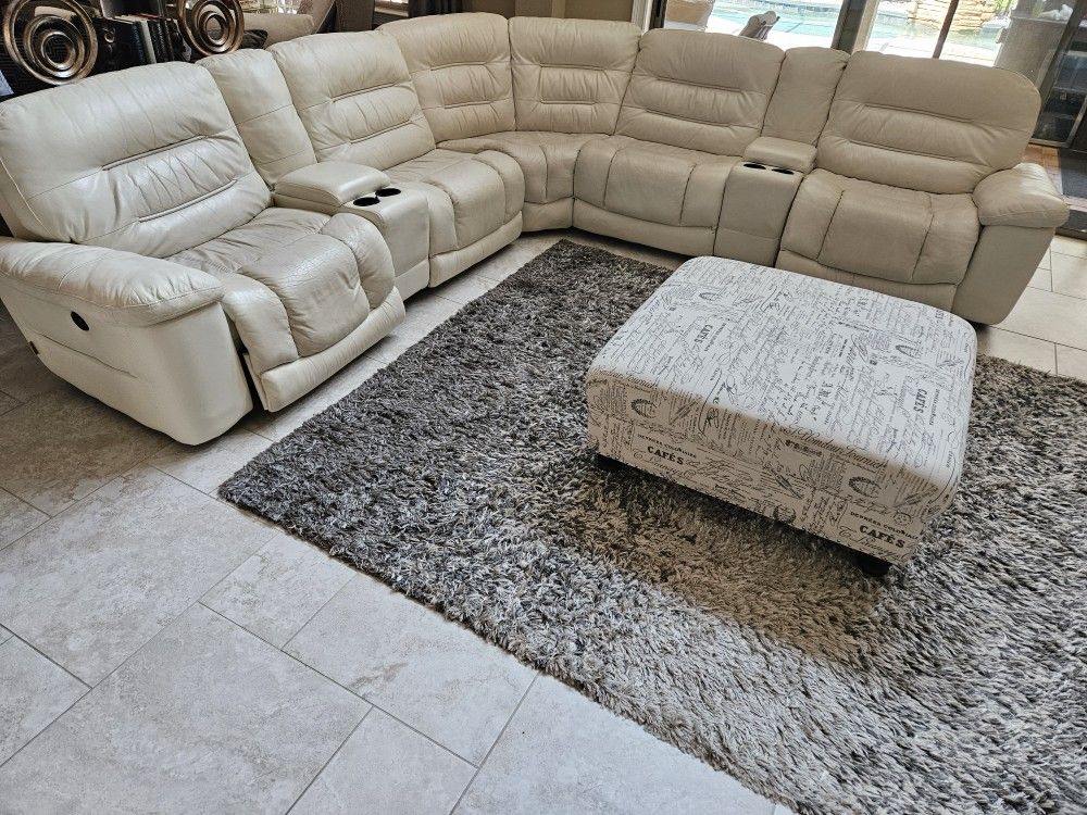 White Leather Sectional 