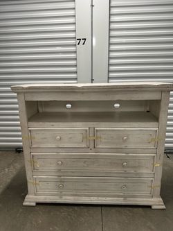 White Distressed Wood Media Entertainment Dresser