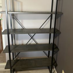 INDUSTRIAL METAL/WOOD BOOKCASE WITH 4 SHELVES