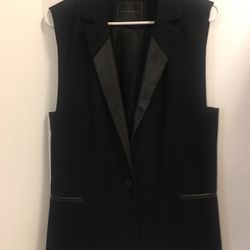 All Seasons SANCTUARY Woman’s Business Sleeveless Black Pinstripe leather trim, (1 Button up Vest/Top, Large, Polyester & Radon, MSRP$129. NWT. In exc