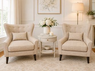 French Wingback Accent Chairs Set Beige - BRAND NEW (2 Chairs)