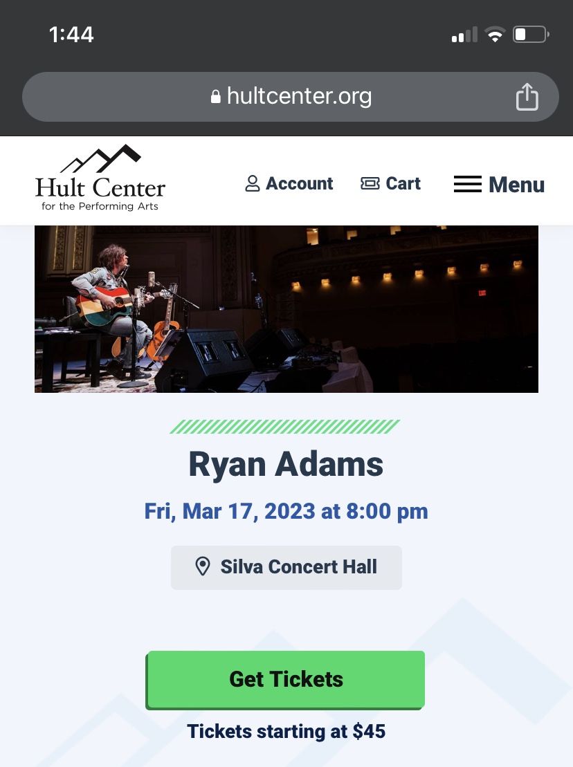 3 Free Tickets To Ryan Adams Show 3rd Row 