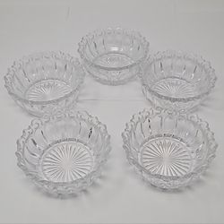 Vintage Set of 5 Clear Paneled Glass Dessert Bowls