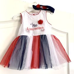 NWT Baby Starters Miss Firecracker Patriotic Dress 3 M Rashti & Rashti Headband