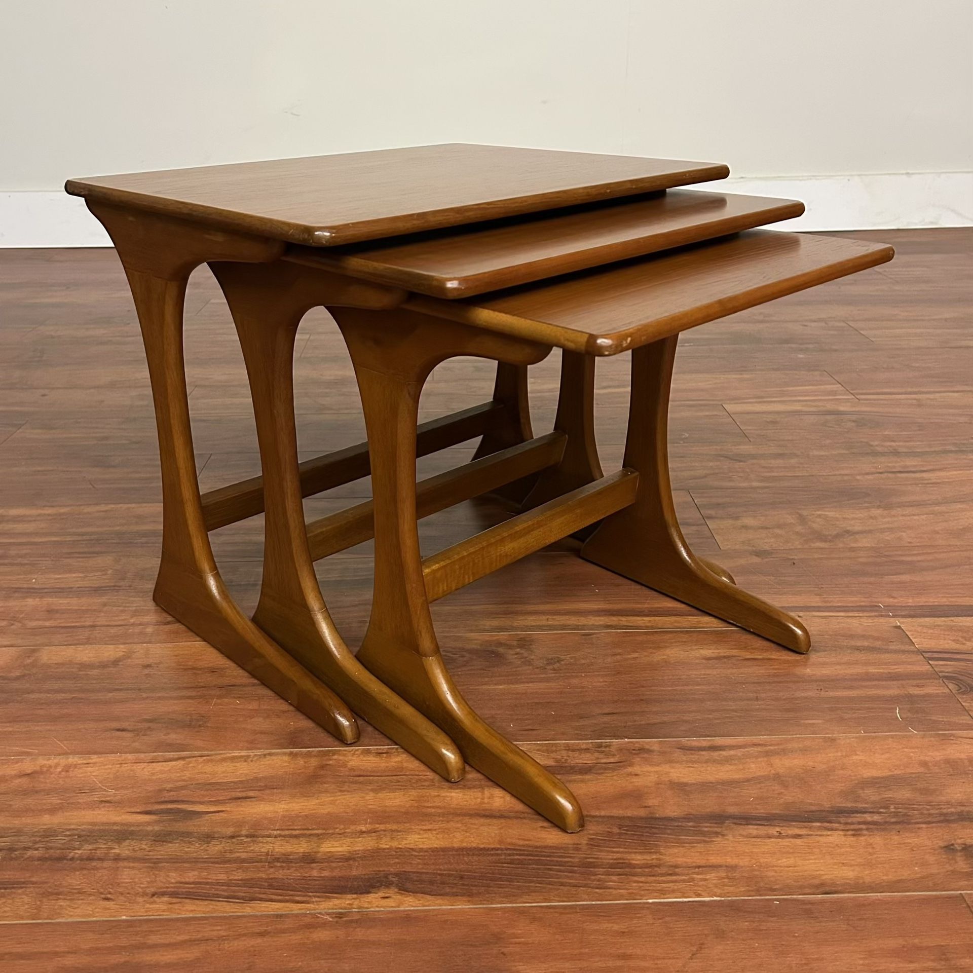 Mid-Century Teak Cantilevered Nesting Tables - Many More Items In Stock!