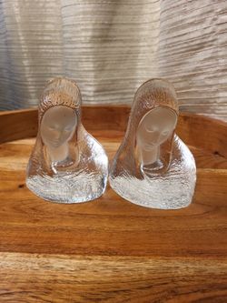 Vtg. Viking Art Glass Madonna Sculpture Bookends 