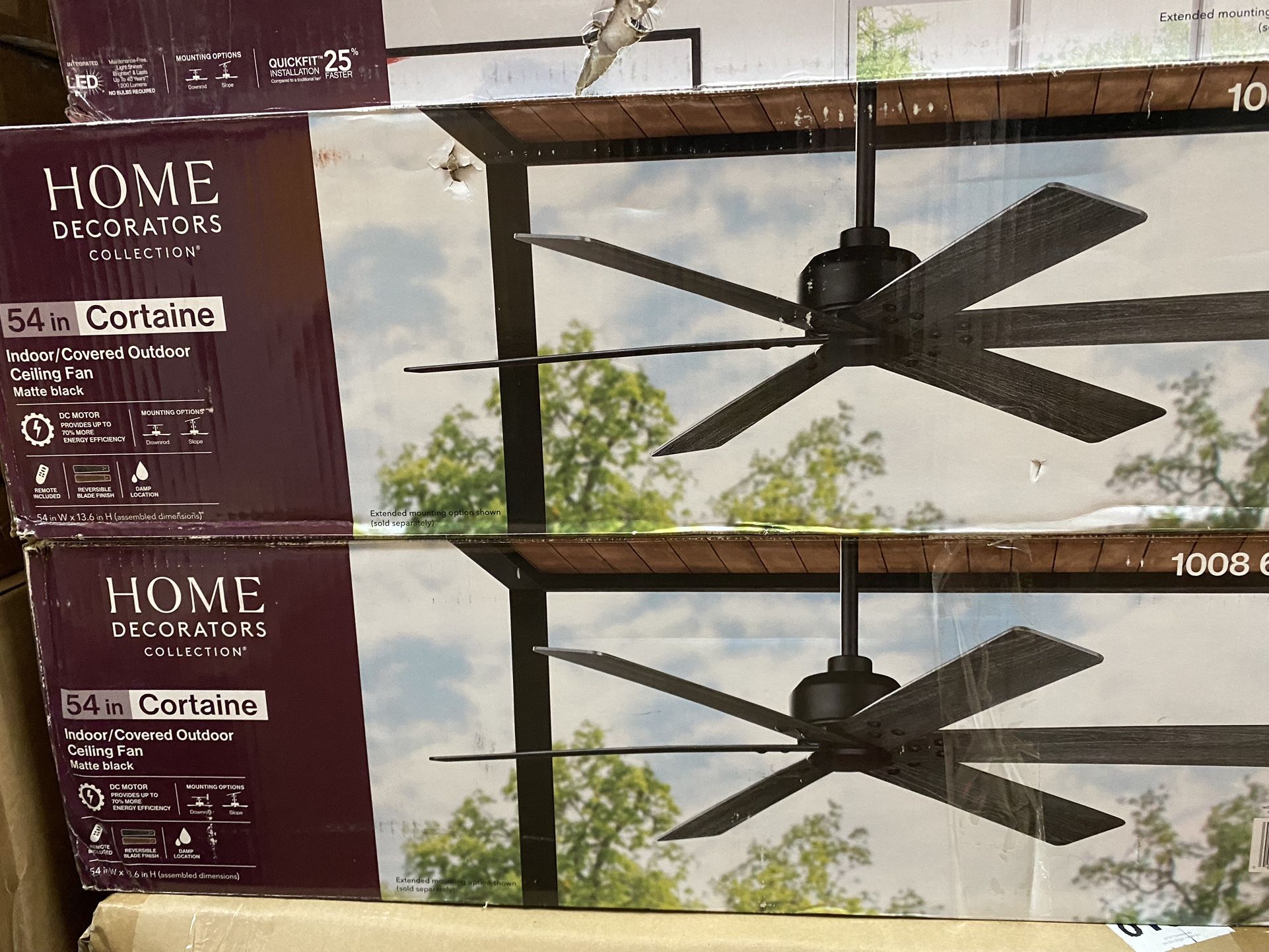 TWO BRAND NEW Home Decorators Collection Cortaine 54 in. Indoor/Outdoor Matte Black Ceiling Fan with DC Motor and Remote Control Included