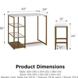Faux Marble Metal And Glass Table, Desk, Bar, With Shelves