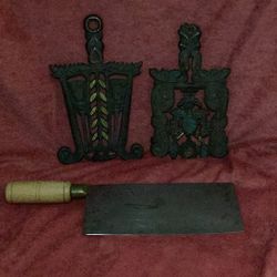 Cast Iron Trivets & Cleaver