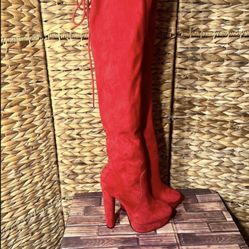 Red Thigh High Boots, Size 6