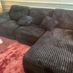 104" Cloud Sectional Couch Upholstered Modular Sofa with Left L-Shape Chaise, Corduroy Fabric in Black
