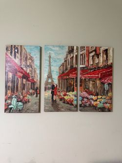 Paris Street Scene Triptych Canvas Wall Art