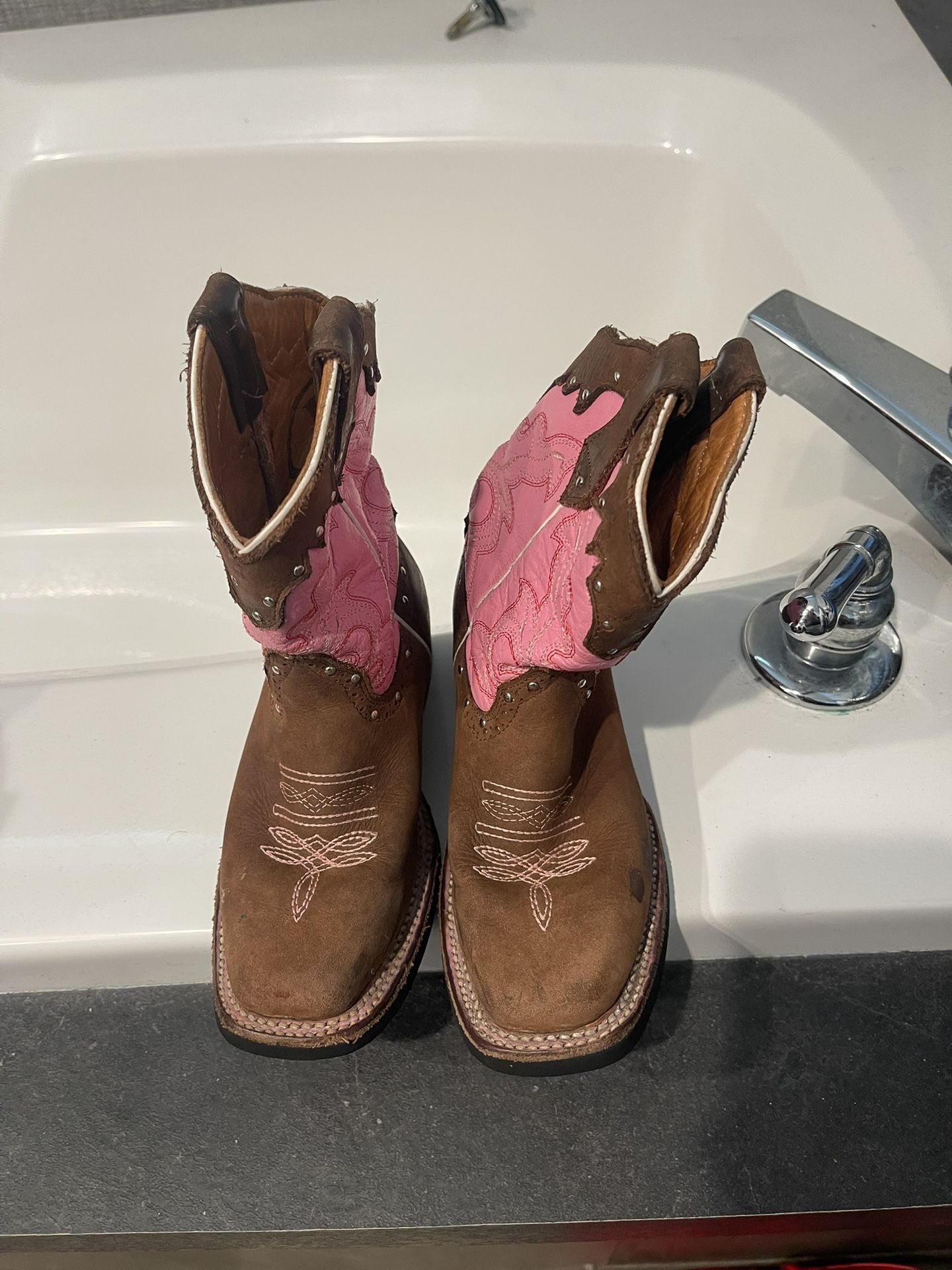 Pink And Brown Girl Boots