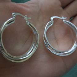 925 Sterling Silver Twisted Round Big Earrings
