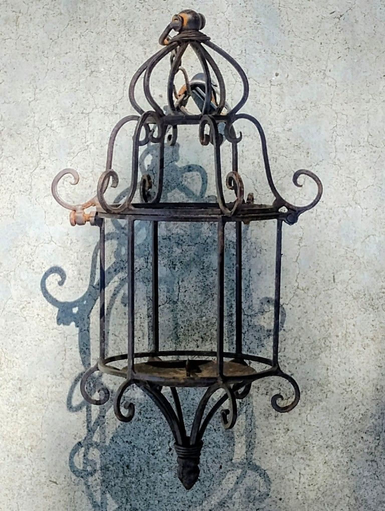 Vintage Wrought Iron Pillar Candle Lantern