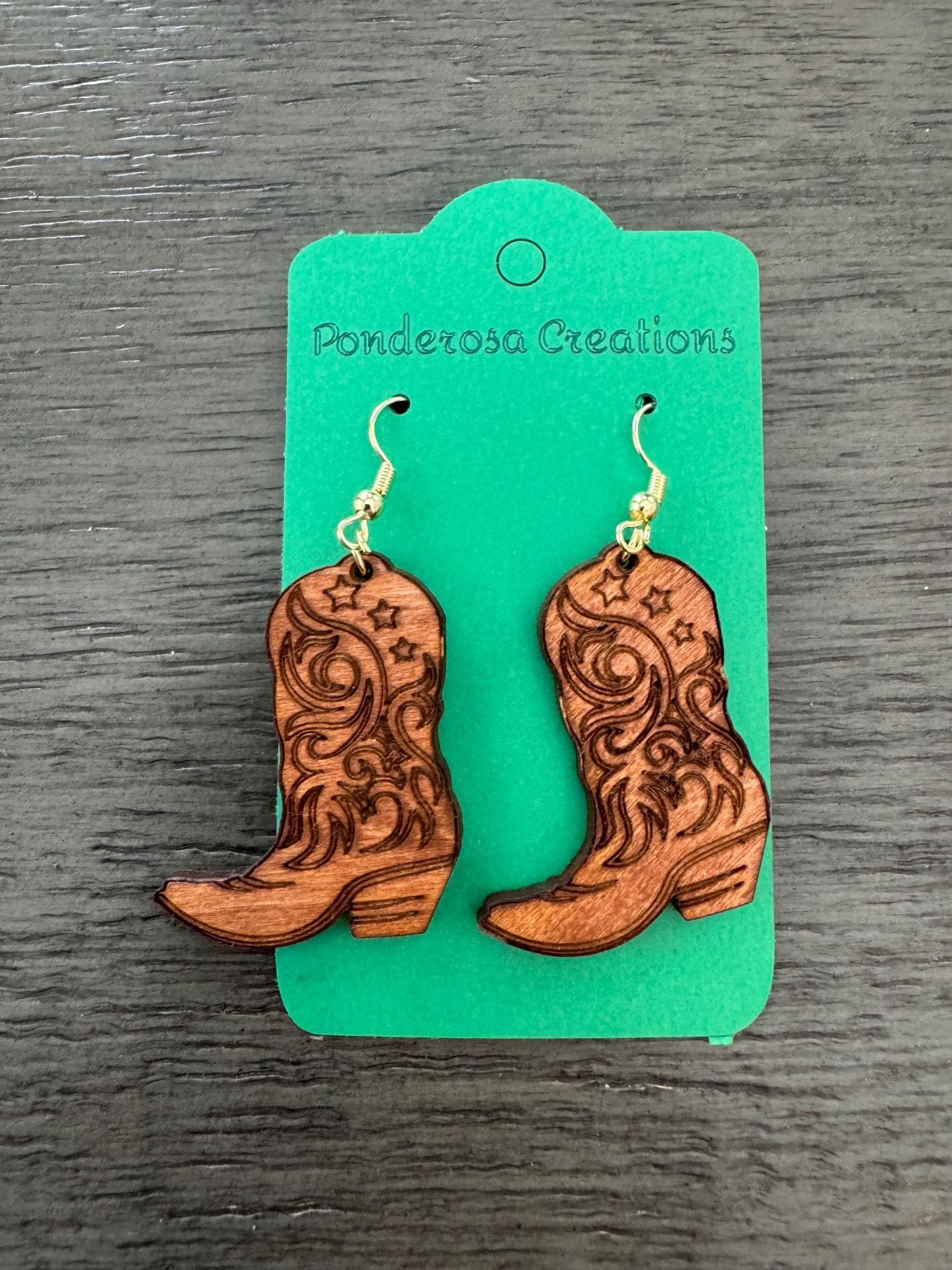 Cowboy Boot Design - Stained Wood - Earrings