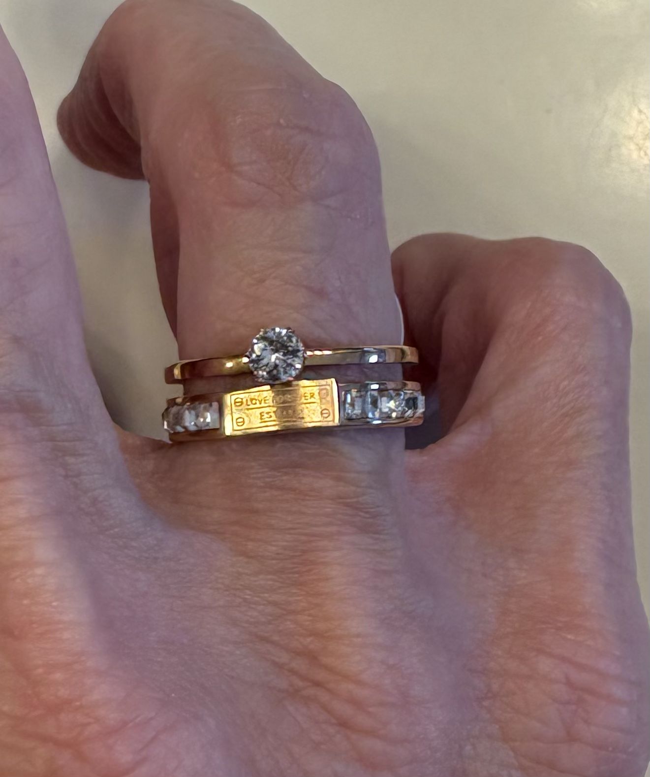 New 2 piece CZ gold FILLED wedding ring size 7