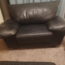 Black Leather Chair and Ottoman 