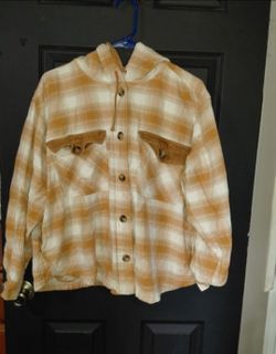 Maurices 1X Plaid Hooded Shacket Cotton Button Up Jacket Cozy Boho Fall