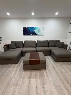 LoveSac Sactional Gray Modular Sectional Sofa Couch 7 seats