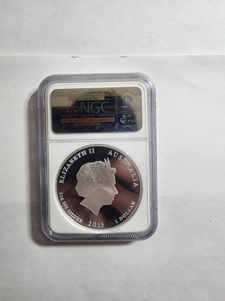 2015 P Australia Silver Dollar Colorized Year Of The Goat Coin NGC PF 69 UCam