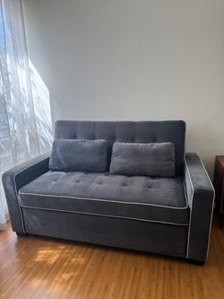 Gray Fabric Loveseat Sofa with Accent Piping