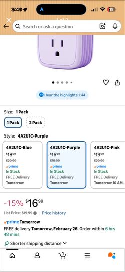 NTONPOWER Purple & Pink Travel Power Strip