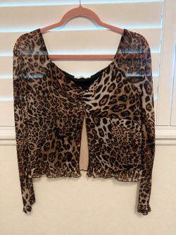 Leopard Print Mesh Long Sleeve Top – Women's XL