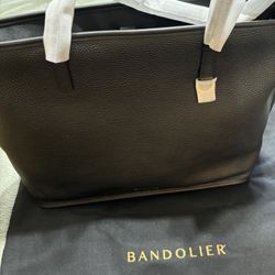 Brand NIB Black/Gold Pebble leather Bandolier Tote / Laptop Bag