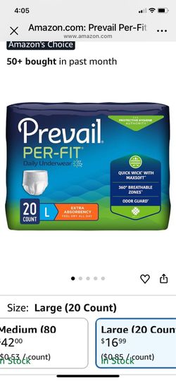 Prevail Per-Fit Extra Disposable Underwear Pull On Large, 20 Ct
