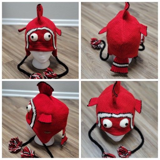 Vtg Finding Nemo Inspired 100% Wool Beanie Hat Pom Poms for  display picture 3