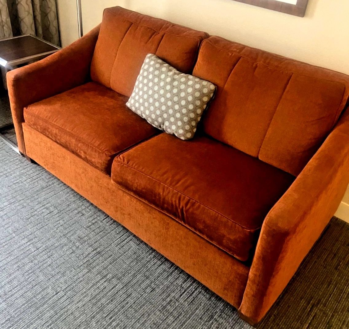 Full-Size Orange Pull-Out Sleeper Sofa – $100 (Buford) – Offers Welcome