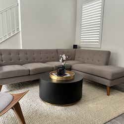 Mid Century Modern Chaise Sectional Sofa - Gray