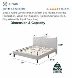 Zinus Shalini Upholstered -King Bed Frame -Excellent Condition